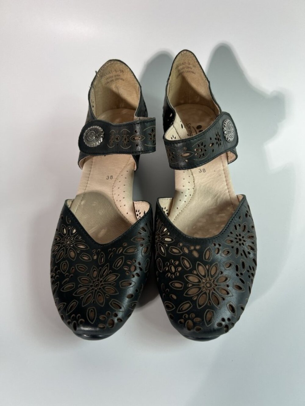 Spring Step Nougat Mary Jane d'Orsay Wedge Shoes In Black Leather Size 7 (38)